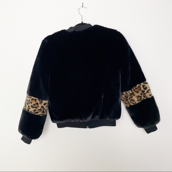 Apparis Jem Faux Fur Leopard Zip Bomber Jacket Black Brown Casual Winter Fall - Picture 3 of 5
